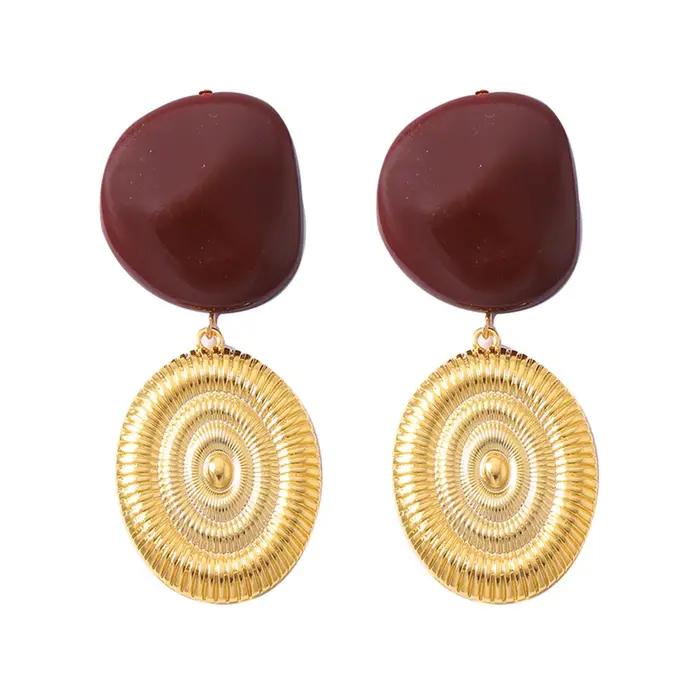 Boucles d'oreilles pendantes ZAA en résine et métal géométrique en forme de conque pour femme