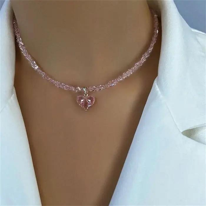 Collier avec pendentif en forme de cœur en Zircon pour femmes