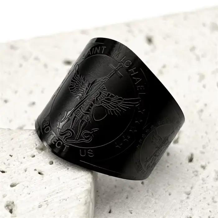 Bague Archange Saint Michel pour Homme et Femme, Acier Inoxydable, Or, Argent, Document, Bagues Réglables, Bijoux