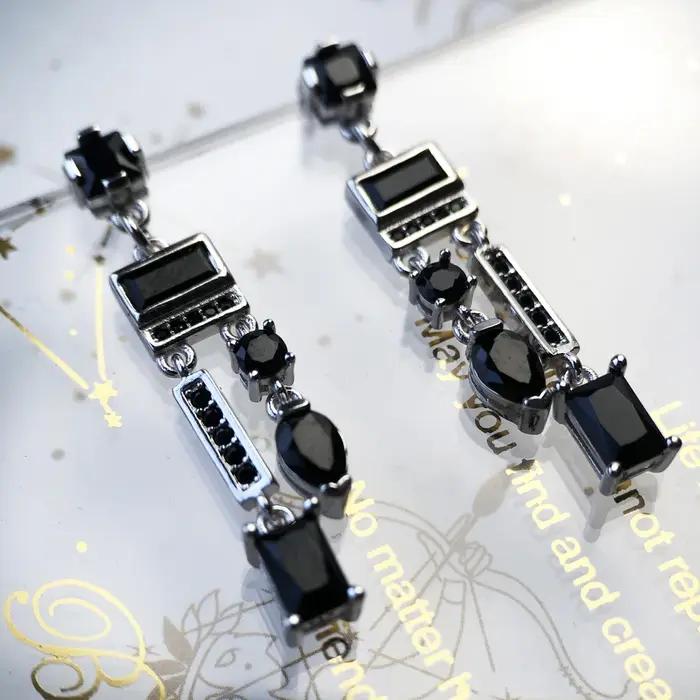 Boucles d'oreilles pendantes noires en argent sterling 925 pour femmes occasions spéciales et engagement