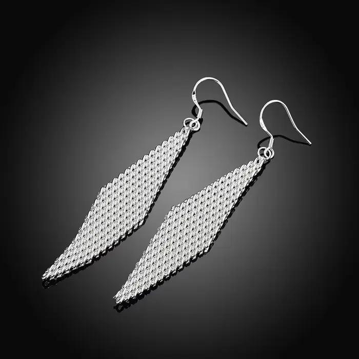 Boucles d'oreilles en argent Sterling 925 pour femmes, bijoux classiques à la mode, en maille tissée