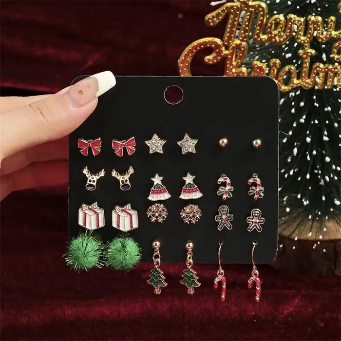 Superbes ensembles de boucles d'oreilles de Noël pour femmes comprenant des pièces en alliage flocon de neige nœud papillon divers thèmes disponibles bijoux saisonniers idéaux