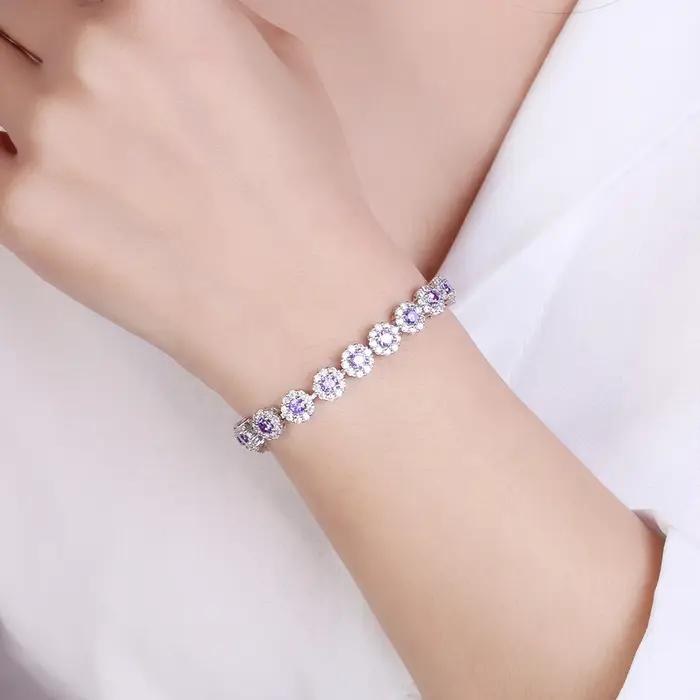 Bracelet de Tennis Brillant Plaqué Argent S925 Zircone Cubique Cadeau de Mariage Soirée Gala Accessoire Mode Femme Occasions Spéciales