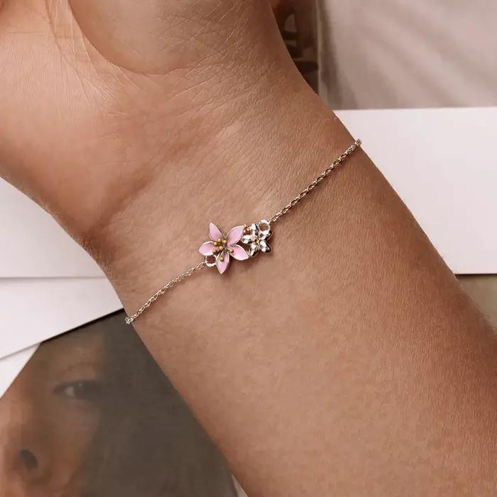 Bracelet en argent sterling 925 motif fleur de cerisier ajustable pour femmes occasions spéciales elegance mariage engagement