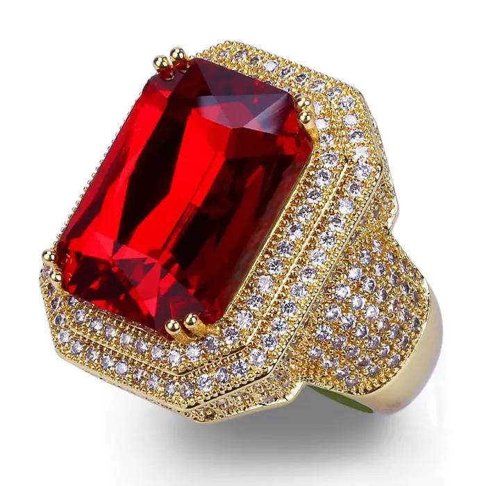 Bague Hip Hop de luxe haut de gamme plaquée or