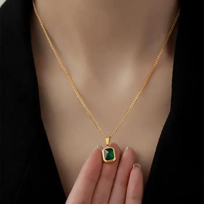 Collier en diamant pendentif femmes Vintage vert émeraude pierres précieuses