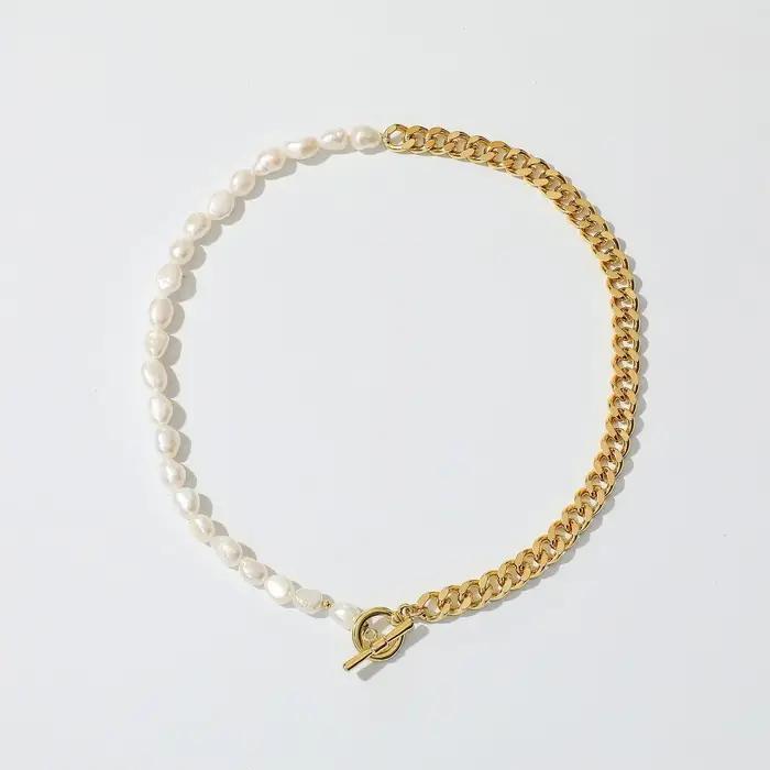 Collier de perles d'eau douce baroques naturelles avec chaîne remplie d'or 14K pour femmes occasions spéciales cadeau d'anniversaire