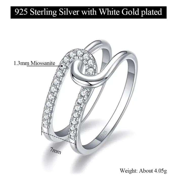 LinkerLove Moissanite alliance S925 bague de fiançailles en argent Sterling pour les femmes Double b
