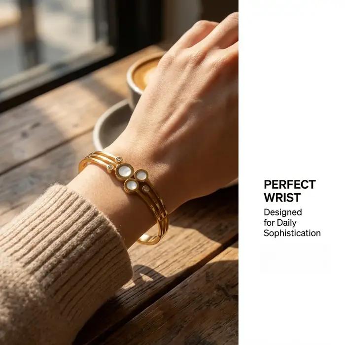 Bracelet ouvert doré, bracelet classique en acier inoxydable pour femme