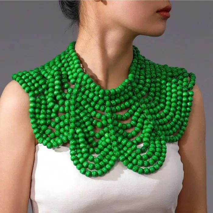 Nouveau design, collier bib fantaisie en perles de bois faites à la main