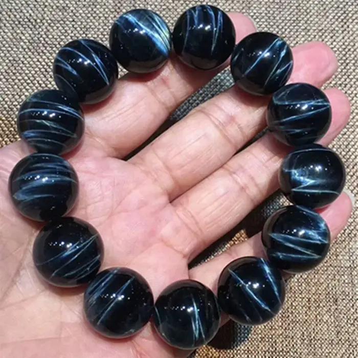 Bracelet en perles rondes œil de tigre bleu naturel
