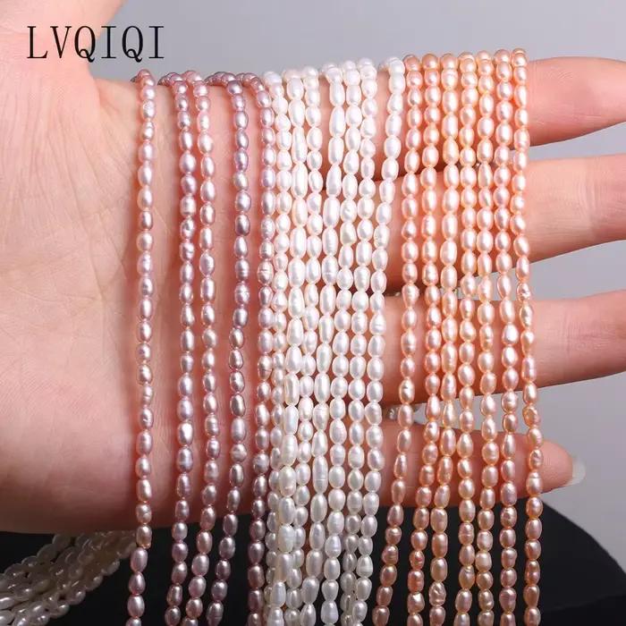 Perle d'eau douce naturelle perlée de haute qualité en forme de riz, poinçon, perles amples pour la fabrication de bijoux, accessoires de collier, Bracelet à bricoler soi-même
