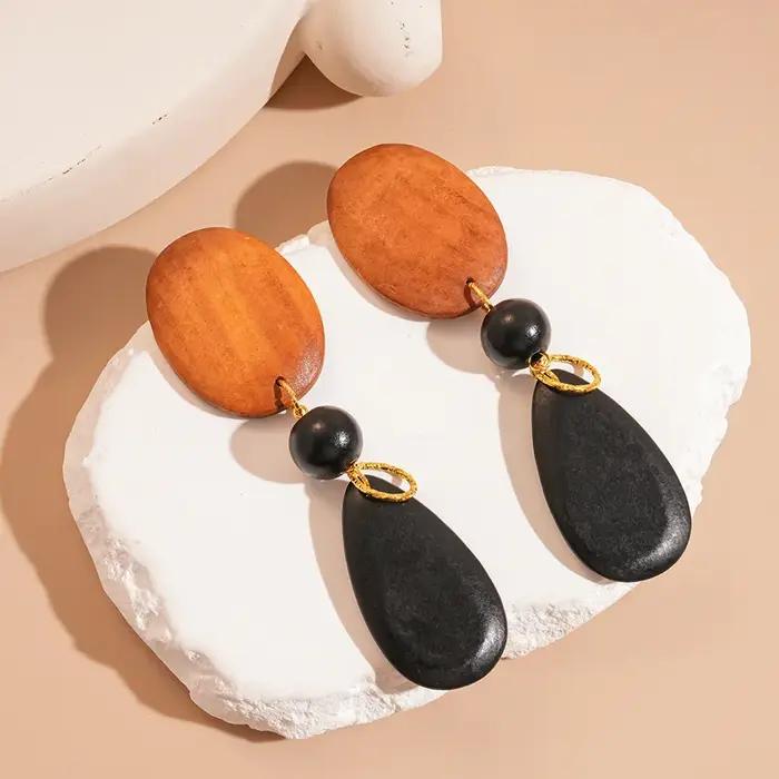 Boucles d'oreilles Vintage en bois pour femmes