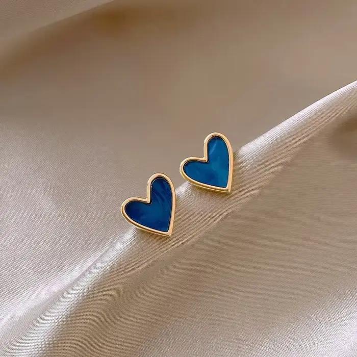 Vintage en forme de coeur bleu blanc amour boucles d'oreilles femme tempérament Niche boucles d'orei