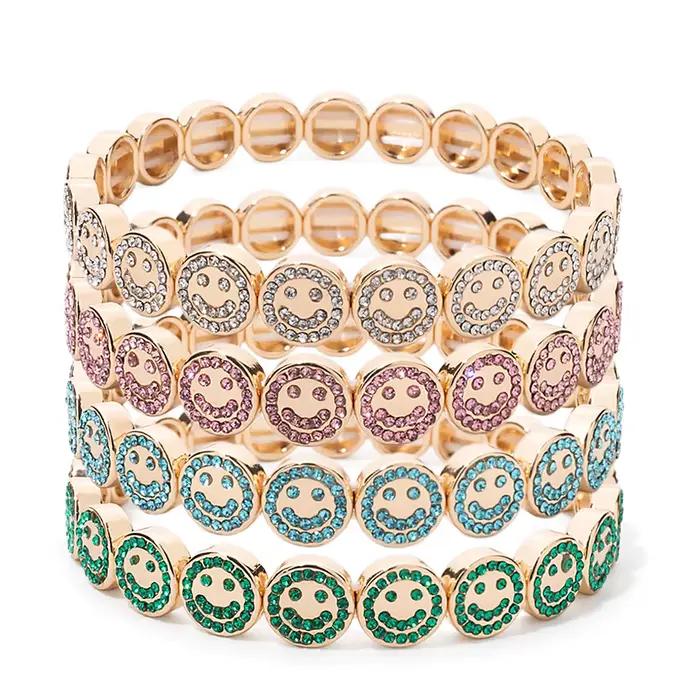 Bracelet joyeux en perles d'émail et diamant pavé pour femmes, style Boho, couleur or, élastique, nouvelle collection 2024