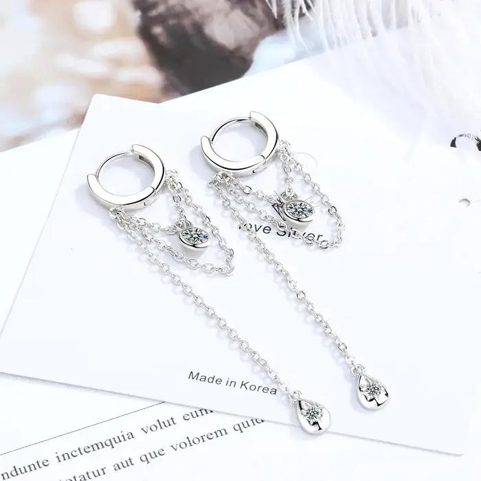 925 Sterling Silvler gland chaîne boucle d'oreille élégance petite amie cadeau Fine argent bijoux goutte d'eau
