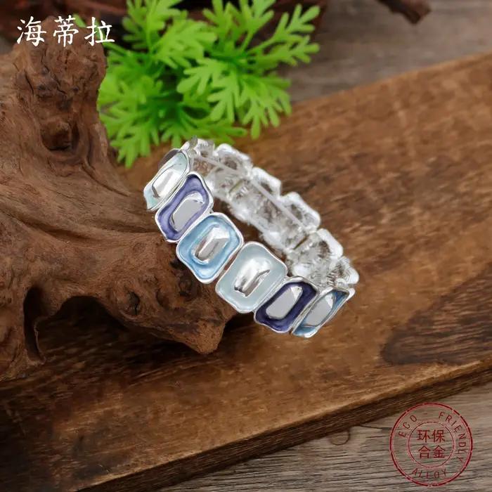 Nouveau bracelet élastique géométrique carré en émail coloré pour femme