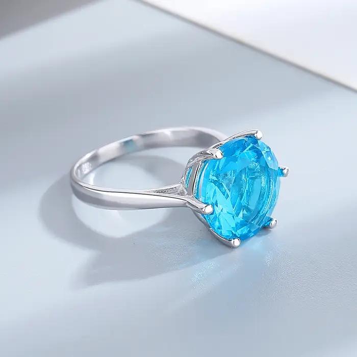 Bijoux pour femmes S925 bagues en argent saphir bleu Zircon bague de mariage ovale