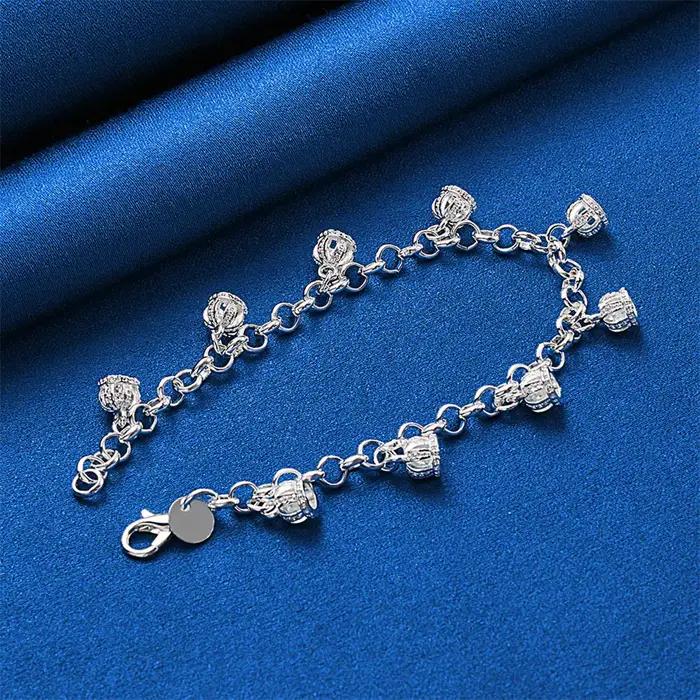 Bracelet cloche exquis en argent sterling 925 de 8 pouces pour femmes
