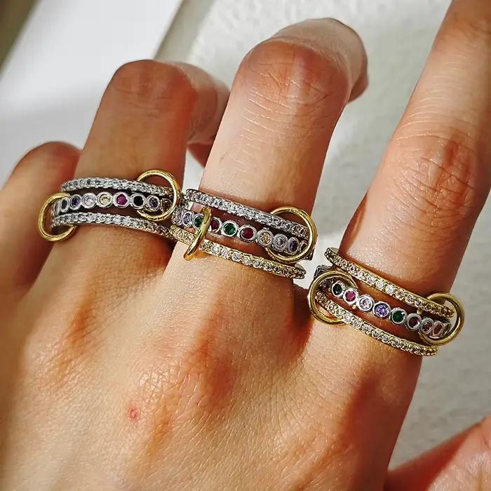 Bagues empilables en trois pièces avec Zircon coloré, Design personnalisé, anneau imbriqué, Style Ins, usage quotidien, cadeau pour amis