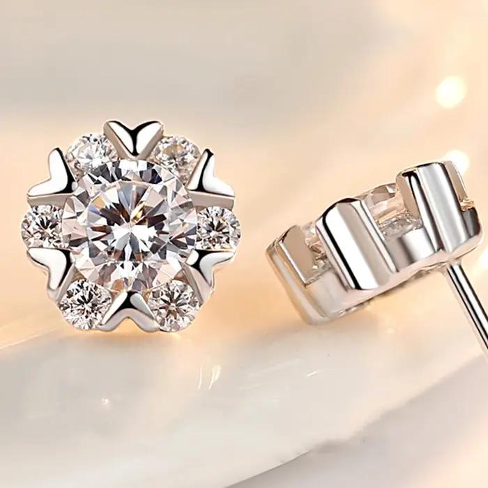 Buyee 925 en argent Sterling femme boucle d'oreille élégant flocon de neige Zircon
