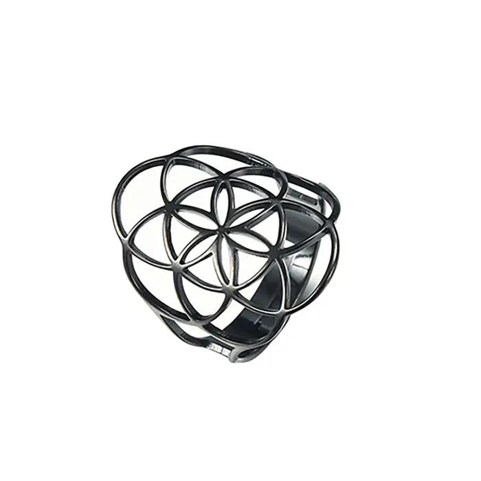 Amaxer Simple géométrie sacrée fleur de vie anneau pour les femmes petite feuille Unique Lotus bague en acier inoxydable saint valentin bijoux cadeaux
