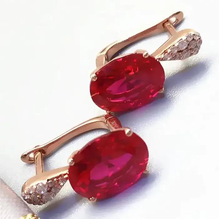 Boucles d'oreilles ovales en rubis incrusté d'or rose 14K plaqué or violet 585 pour femmes