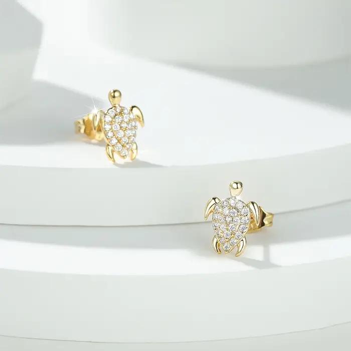 Boucles d'oreilles tortue de mer en cristal blanc pour femmes