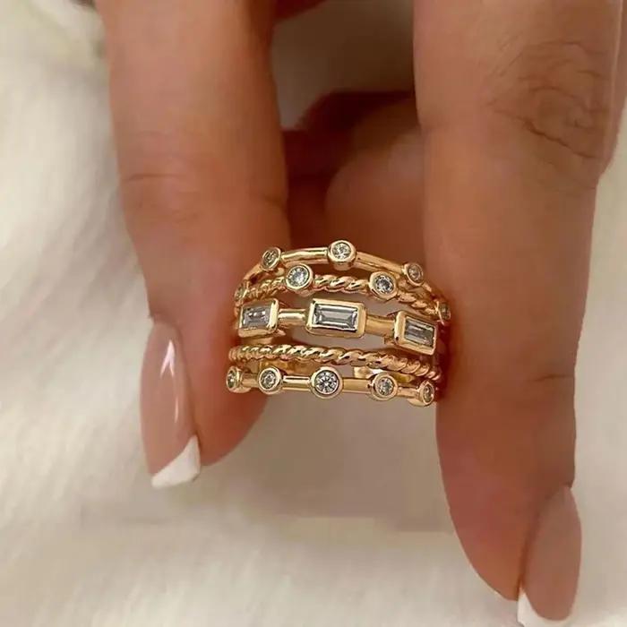 Nwe – bagues de soleil plaquées or 18 carats pour femmes, pierre naturelle incrustée de Texture méta