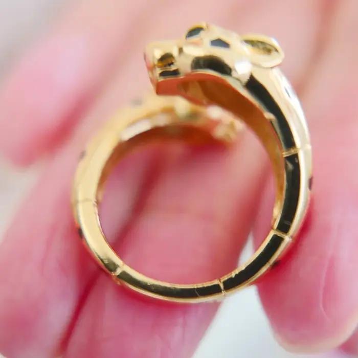 Bague ouverte à la panthère avec motifs taches noires bijou plaqué or pour homme et femme occasions spéciales style animal de compagnie zircone cubique ajustable
