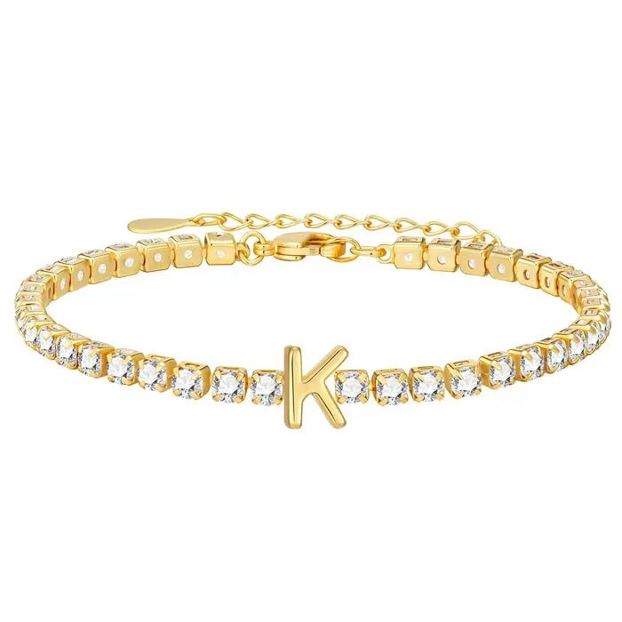 Bracelet en or personnalisé pour femmes, bracelets délicats en or avec initiales, bracelet ajustable en zircon cubique pour femmes, cadeaux d'anniversaire