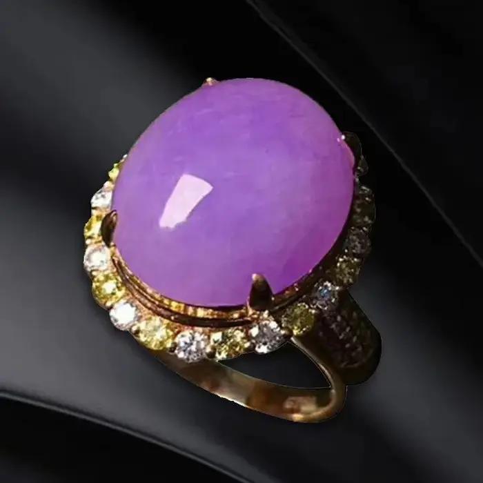 Bague en argent incrustée de calcédoine violette classique pour femmes occasions spéciales soirée festive elegance