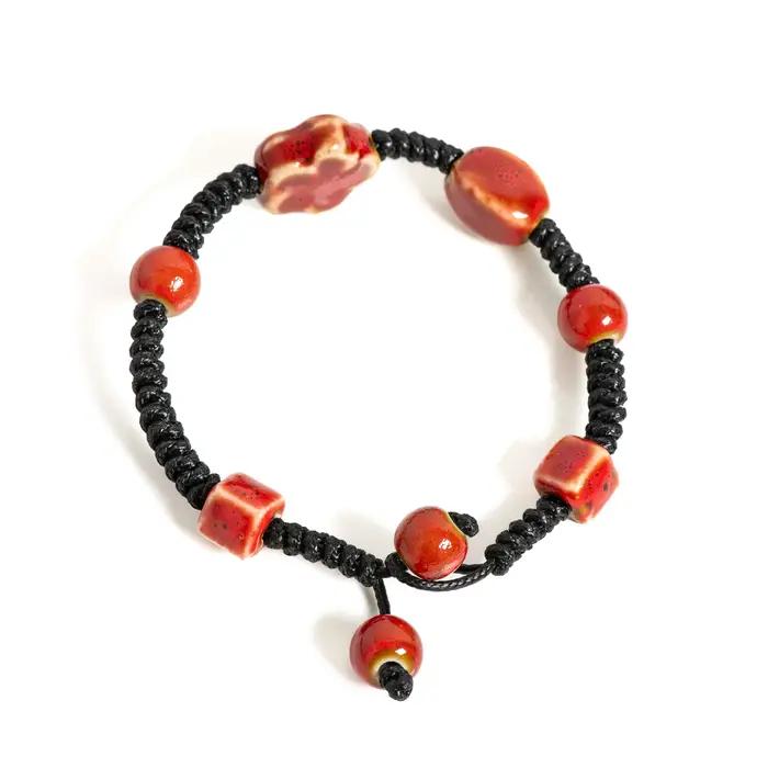 Bracelet en Céramique avec Nministériels d Floral Rouge Fait à la Main