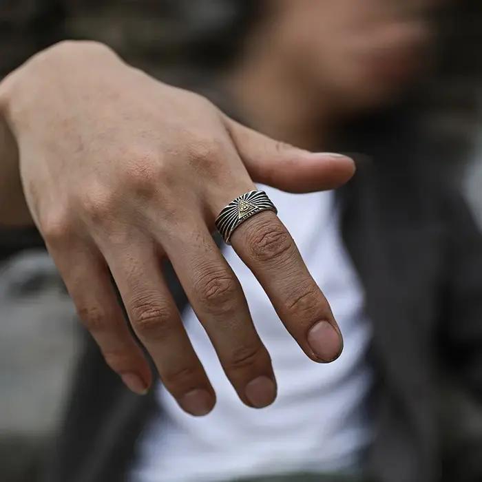 Bague rétro œil de Providence doré pour homme et femme bijou gothique unisexe pour soirées et fêtes