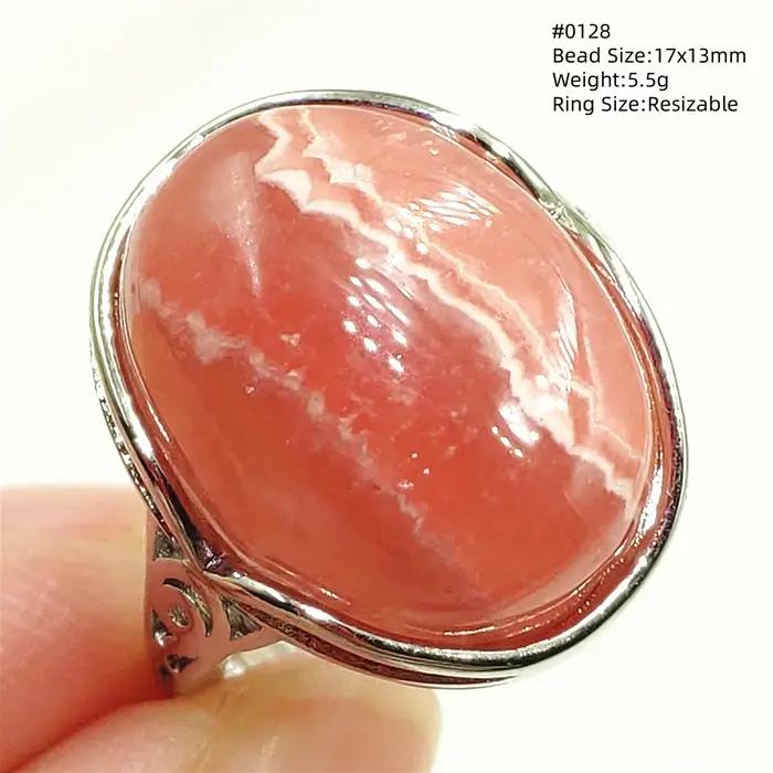 Bague réglable en rhodochrosite rose naturelle pour homme et femme