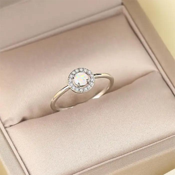 Bague en pierre opale bleue claire double pour femmes, élégante alliance de mariage à la mode pour occasions spéciales et quotidiennes