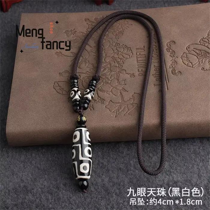 Chaîne de pull en Agate naturelle, perles de ciel à neuf yeux, accessoire de Style ethnique rétro, p