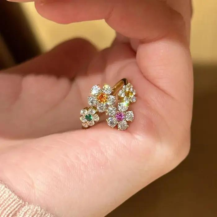 Bagues classiques rétro incrustées de diamants multicolores réglables pour femmes occasions spéciales mariage