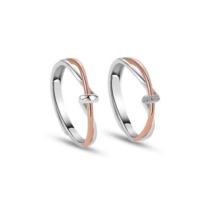Bague de Couple en argent Sterling 925 pour hommes et femmes