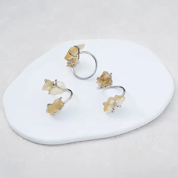 Bague ouverte en Citrine irrégulière pour femmes et filles