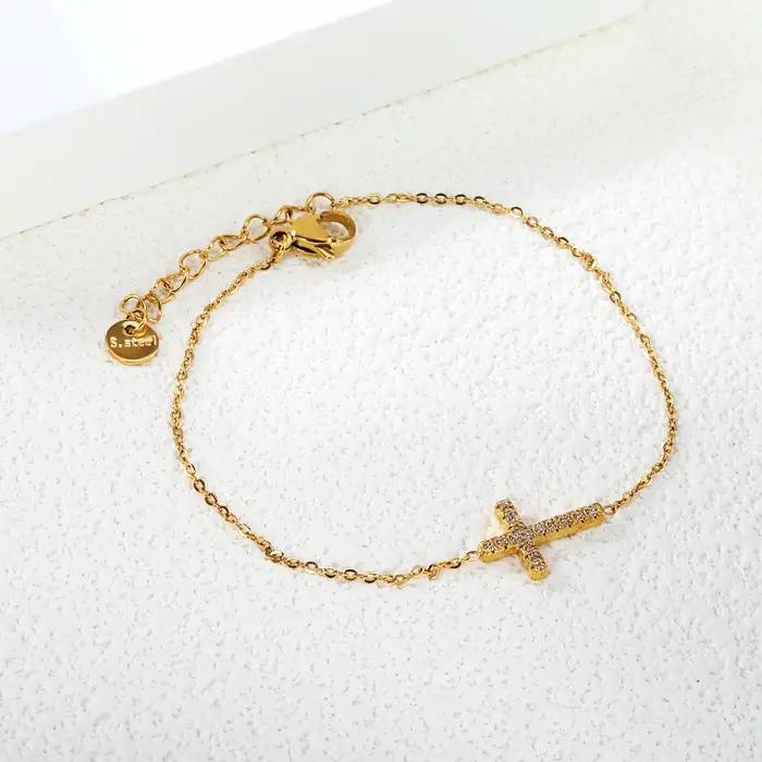LUXUKISSKIDS classique Goth croix bracelets porte-bonheur pour femme/hommes jésus chrétien bijoux en acier inoxydable strass luxe pulseras
