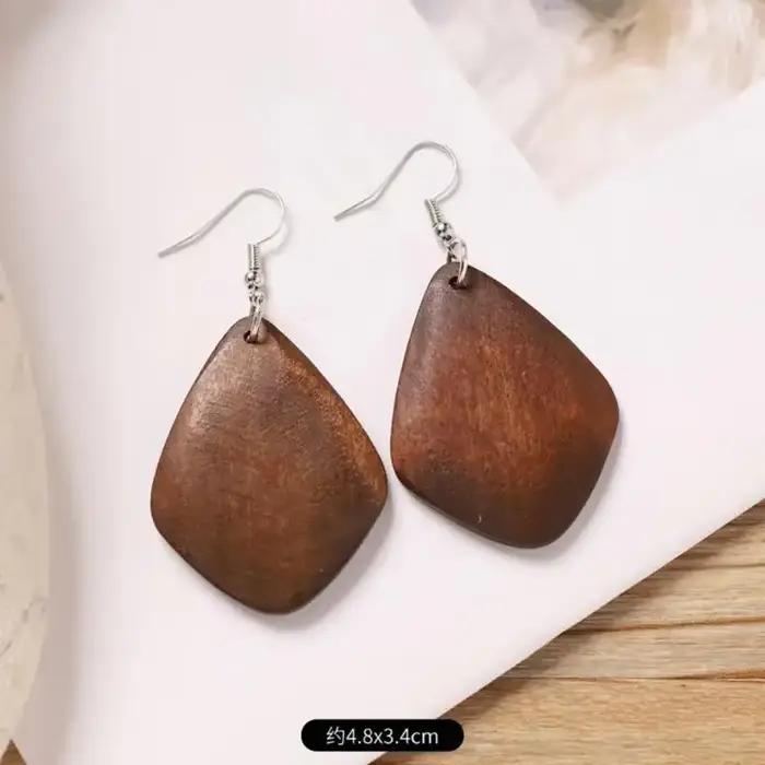 Boucles d'oreilles en bois classiques pour les femmes géométriques longues parfaites pour ajouter une touche vintage aux P9yf