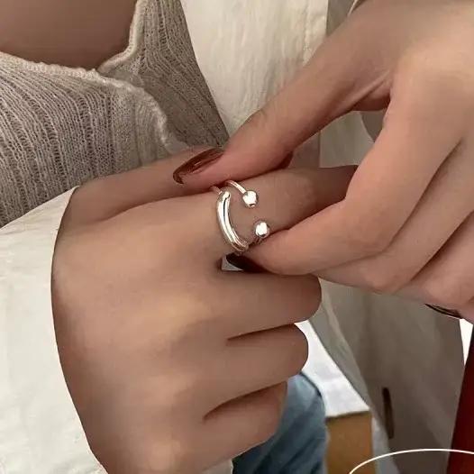PONYKISS – bague ouverte minimaliste couleur argent avec visage souriant mignon pour femmes et filles, bijoux à la mode, accessoires de personnalité
