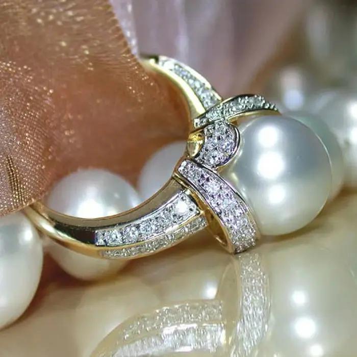 Huitan nouveau Design grande bague en Imitation de perle pour femmes