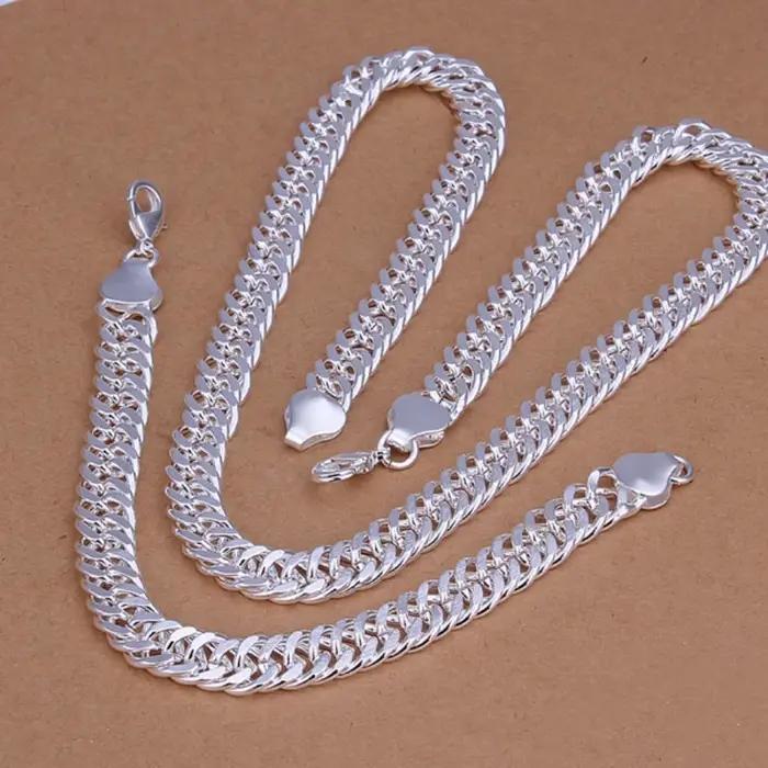 Collier et bracelet en argent sterling 925, chaîne de 10 mm, bijoux de mode de haute qualité pour ho