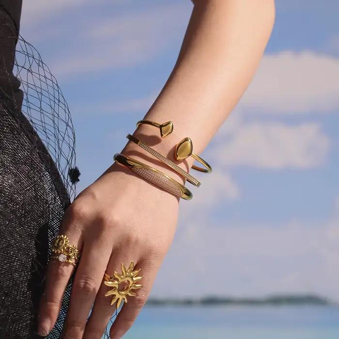 Bracelet en acier inoxydable plaqué or avec zircon blanc rose 5A pour femmes, bijoux de luxe imperméables, cadeau