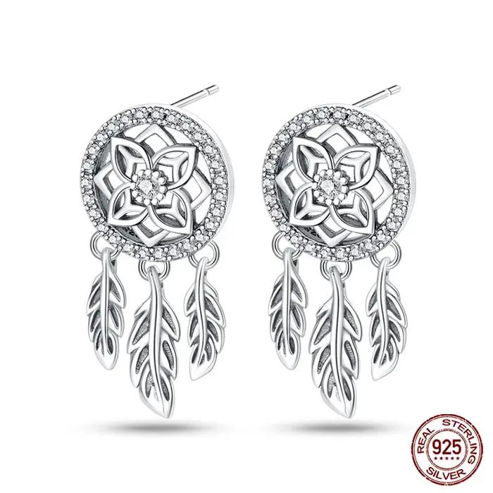 Boucles d'oreilles attrape-rêves en argent Sterling 925 véritable pour femmes