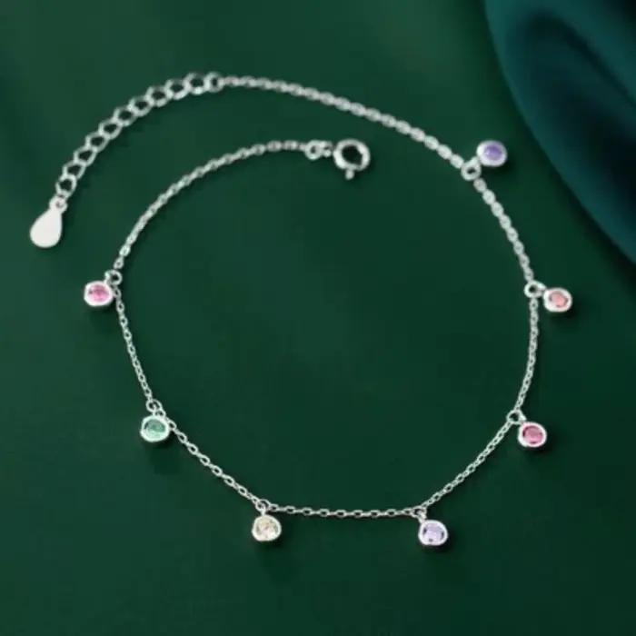 ANENJERY rond délicat Zircon breloque cheville pour femmes Bracelet Simple mode bijoux en gros