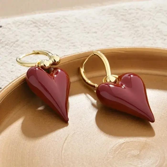 Boucles d'oreilles pendantes en forme de cœur en émail pour filles et femmes