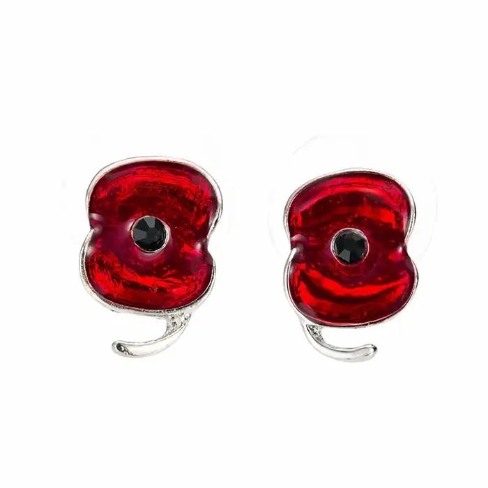 Boucles d'Oreilles en Coquelicot Rouge Bijou Commémoratif Vintage Cadeau Femme Occasions Spéciales